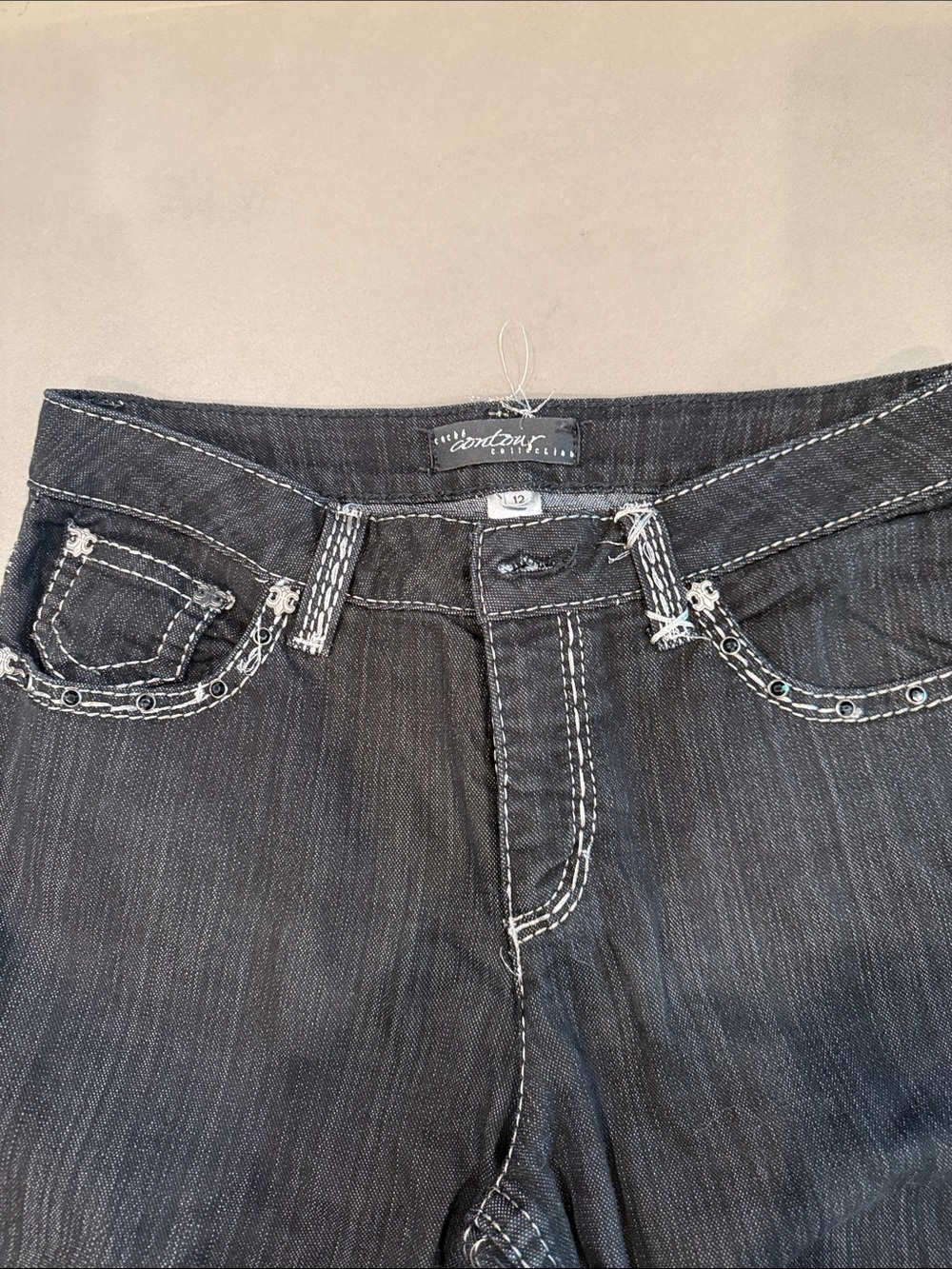 Cache Dark Gray Flared Jeans with White Contrast Stitching